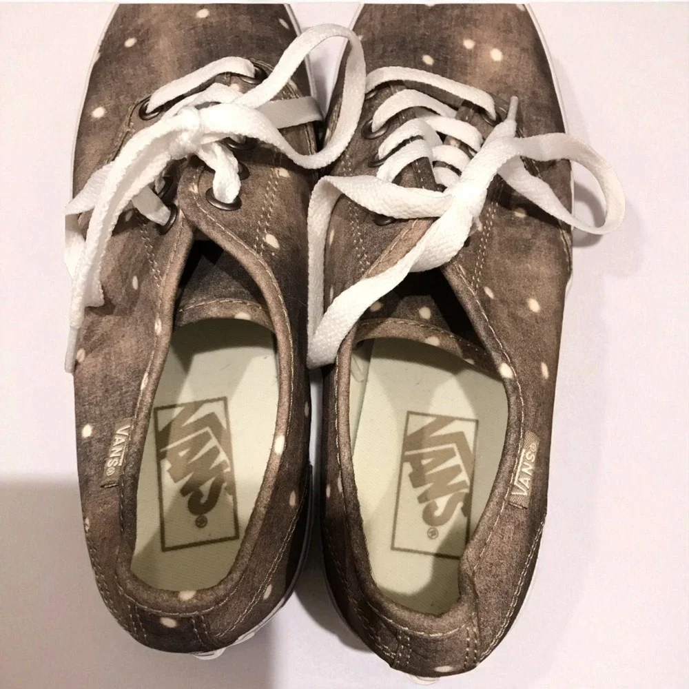 VANS Brown‎ Washed Canvas Polka Dot Skate Board Shoes Women's Size 8.5 NWOB